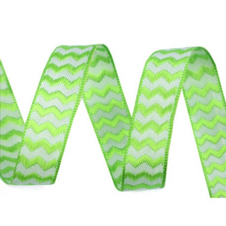 Díszszalag 1,5 cm zöld cikkcakkmintás