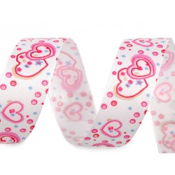 Díszszalag 2,5 cm rózsaszín szívmintás