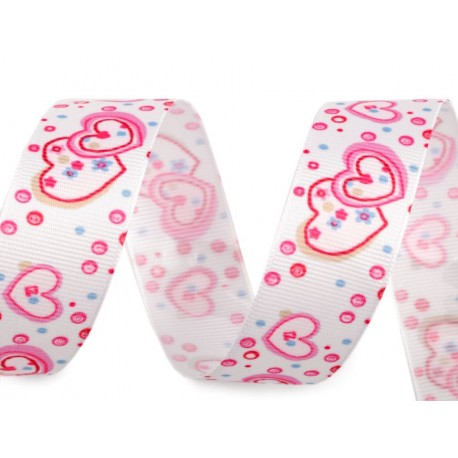 Díszszalag 2,5 cm rózsaszín szívmintás