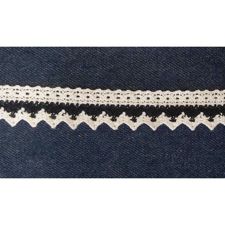 Pamutcsipke 2,2 cm fekete-fehér cikkcakkos szélcsipke