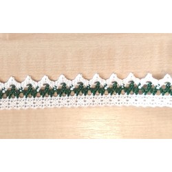 Pamutcsipke 2,4 cm fehér/zöld cikkcakkos szélcsipke