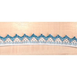Pamutcsipke 2,4 cm fehér/metáltürkiz cikkcakkos szélcsipke