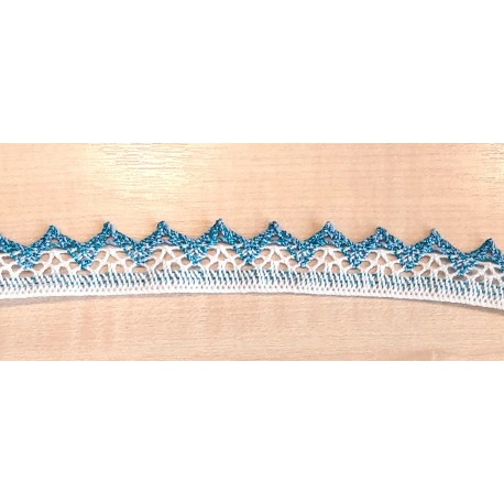 Pamutcsipke 2,4 cm fehér/metáltürkiz cikkcakkos szélcsipke