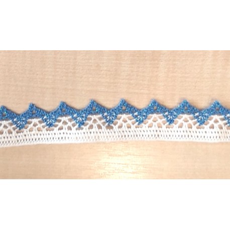 Pamutcsipke 2,5 cm fehér/metálkék cikkcakkos szélcsipke