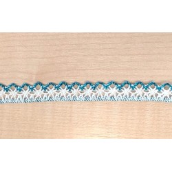 Pamutcsipke 1,3 cm fehér/metáltürkiz mintás szélcsipke