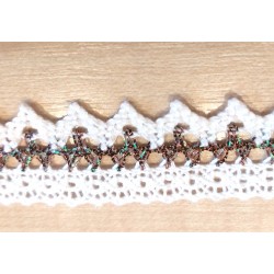 Pamutcsipke 2,5 cm fehér/opálosbarna cikkcakkos szélcsipke