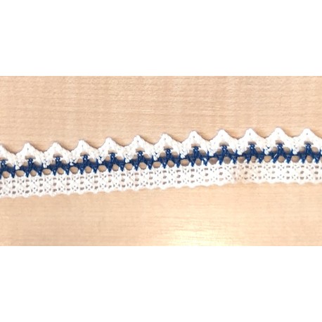 Pamutcsipke 2,2 cm fehér/kék cikkcakkos szélcsipke