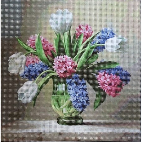 Gobelin 26x26 cm 3025 Csokor orgonával és tulipánnal