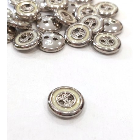 Gomb 1,3 cm ezüst/krém