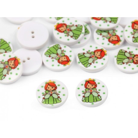 Dekorgomb 1,5 cm hercegnő zöld ruhában
