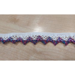 Pamutcsipke 2,5 cm fehér/lila/kékcsillámos cikkcakkos szélcsipke