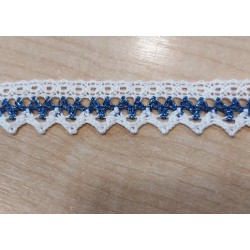 Pamutcsipke 2,3 cm fehér/csillámos kék cikkcakkos szélcsipke