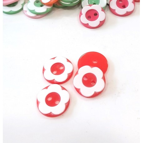 Gomb 1,3 cm virág piros