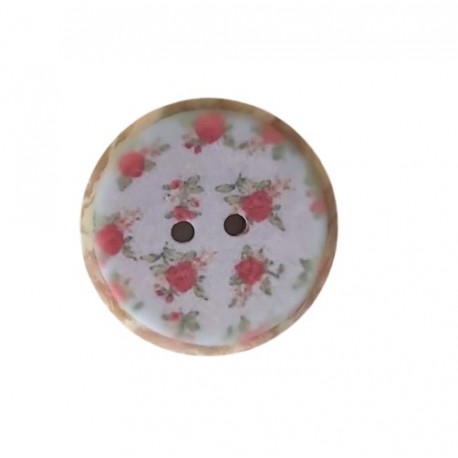 Dekorgomb 2,5 cm bézs/kék rózsás