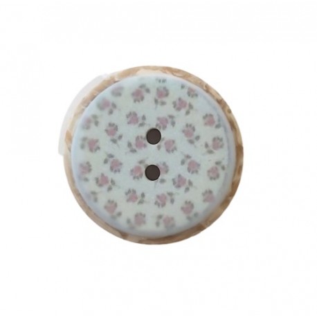 Dekorgomb 2,5 cm bézs/zöld kisvirágos