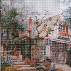 Gobelin 26x26 cm 4129 Ház virágokkal