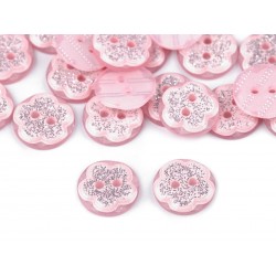 Gomb 1,3 cm rózsaszín csillámos virág