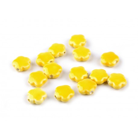 Porcelán gyöngy 1,5 cm sárga virág 20 g