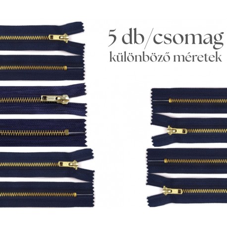 Cipzár csomag sötétkék fém 5 db vegyes I.