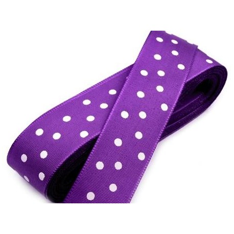 Szalag pöttyös lila, fehér pöttyös