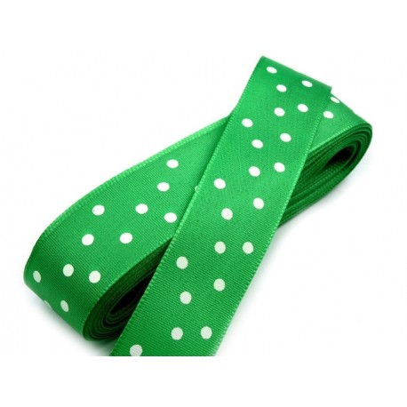 Szalag pöttyös zöld, fehér pöttyös
