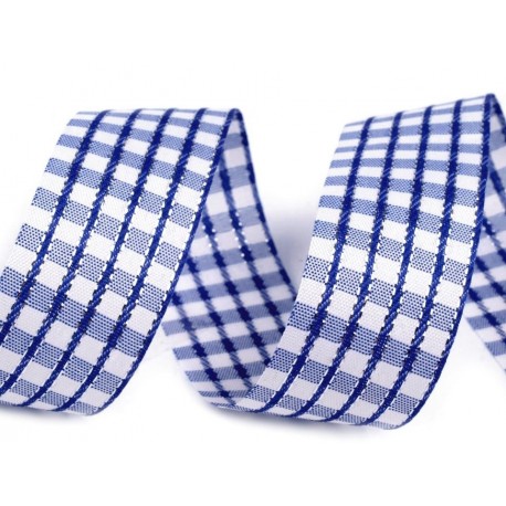 Kockás szalag lurexszel 2,5 cm indigó 