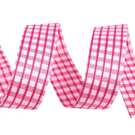 Kockás szalag lurexszel 2,5 cm fukszia