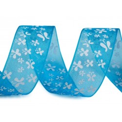 Díszszalag 2 cm lepkés kék