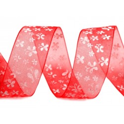 Díszszalag 2 cm lepkés piros