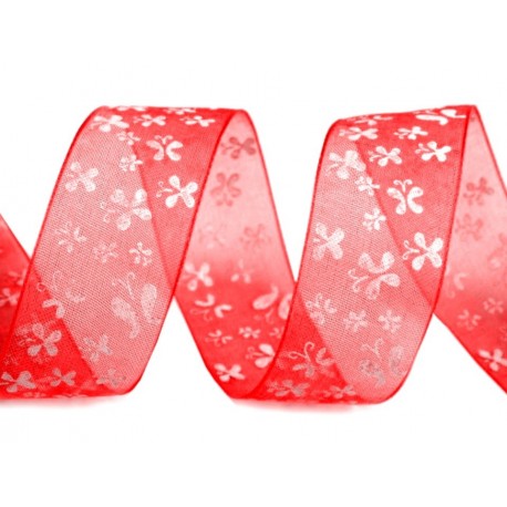 Díszszalag 2 cm lepkés piros