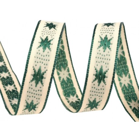 Díszszalag 1,5 cm zöld csillagos