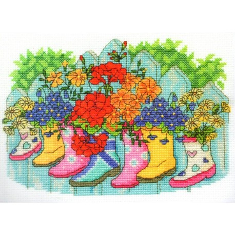 Keresztszemes szett 18x13 cm BK1546 Virágos csizmák