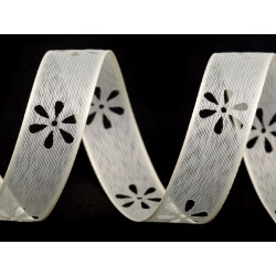 Díszszalag 2,5 cm virág kivágással krém