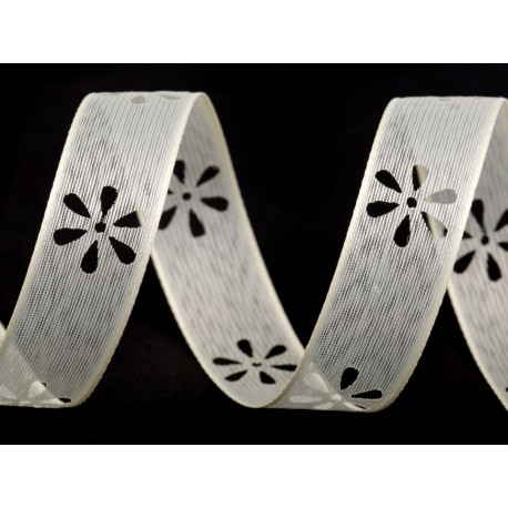 Díszszalag 2,5 cm virág kivágással krém