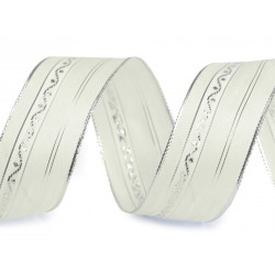 Díszszalag dróttal 4,3 cm krém/ezüst