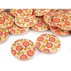 Gomb fa 3 cm pirosvirágos