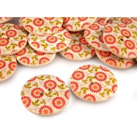 Gomb fa 3 cm pirosvirágos