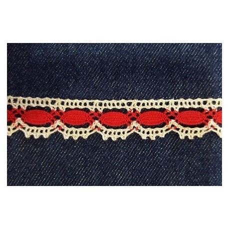 Pamutcsipke 1,9 cm drapp piros mintás szélcsipke