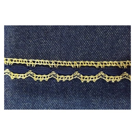 Pamutcsipke 1,9 cm lurexarany sötétkék mintás szélcsipke