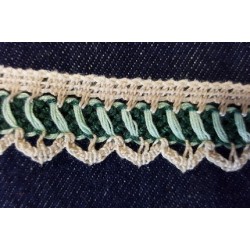 Pamutcsipke 2,2 cm drapp zöld/menta mintás szélcsipke