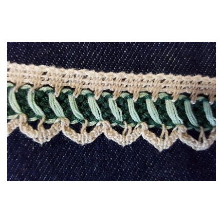 Pamutcsipke 2,2 cm drapp zöld/menta mintás szélcsipke