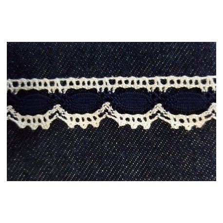 Pamutcsipke 1,9 cm fehér sötétkék mintával szélcsipke