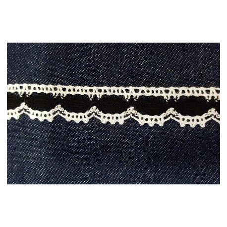 Pamutcsipke 1,9 cm fehér fekete mintával szélcsipke