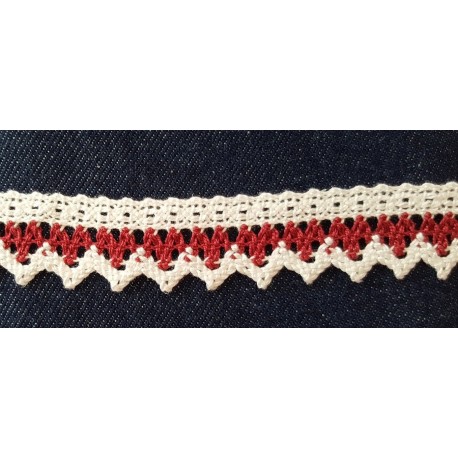 Pamutcsipke 2,5 cm fehér piros mintás cikkcakkos szélcsipke