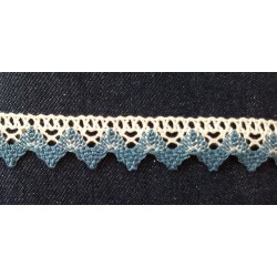 Pamutcsipke 2,2 cm fehér kék mintás cikkcakkos szélcsipke