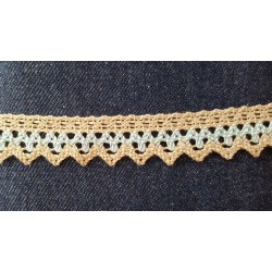 Pamutcsipke 2,2 cm barna kék mintás cikkcakkos szélcsipke